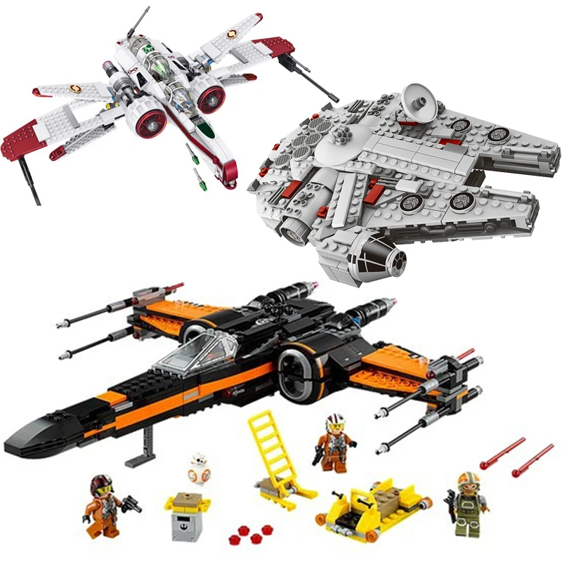 

Star Wars Bricks Millennium Falcon Poe's X Wing Fighter Building Blocks Toys for Children Compatible with Legoe Star Figures