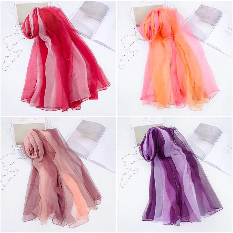 

New Gradient Ice Silk Scarf Spring and Summer Ladies Chiffon Gradient Color Long Sunscreen Beach Silk Towel Women Scarves Shawls