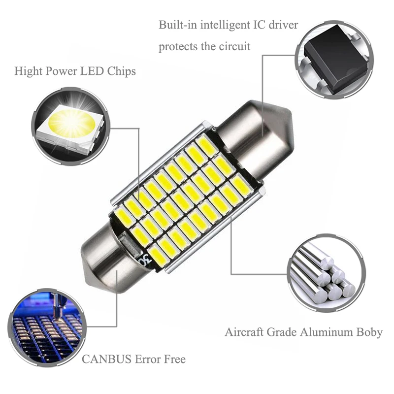 2x купол с фестонами 3014SMD ошибок яркий белый светодиодный фонарь освещения номерного знака для BMW E36 E39 E46 E90 E91 E92 E53 E60 E65 E71