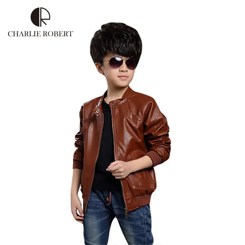 

2016 New Baby Boys Outerwear Jacket Long Sleeve Fashion Leather Jacket Boys Spring Autumn Coat Kids Clothing