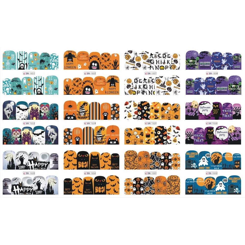 

12 PACKS / LOT NAIL ART BEAUTY WATER DECAL SLIDER NAIL HALLOWEEN GHOST PUMPKIN BLACK CAT SPIDER WITCH BN1021-1032