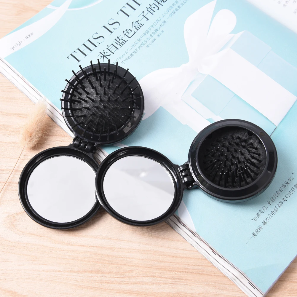 Новый Портативный мини-массаж складной гребень с зеркалом подушка безопасности массаж круглый путешествия Щетка для волос щетка для волос
