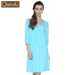Qianxiu ночная рубашка для женщин трикотажные три четверти Sleepskirts и ночная рубашка синий цвет
