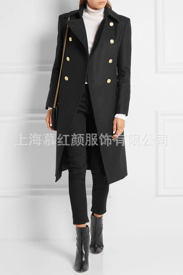Осеннее и зимнее новое классическое двубортное повседневное пальто в европейском и американском стиле, длинное женское пальто в стиле милитари v048