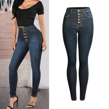 

QMGOOD Autumn Mom Jeans Plus Size Slim Jeans for Women Skinny High Waisted Jeans Washed Stretch Denim Pants Woman 2018 Trends