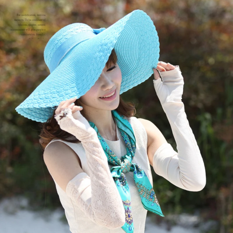 HT1681, новинка, корейский стиль, женские летние шляпы, с большим бантом, однотонные, с большими широкими полями, складные, флоппи, пляжная шляпа от солнца, женские соломенные шляпы