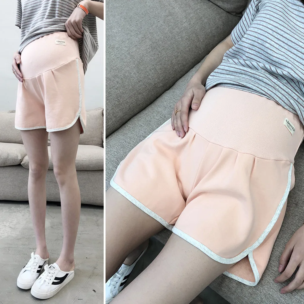 Solid Maternity Shorts Pregnant Sport Pants Casual loose fitting Plus Size Clothing Elastic High Waist Casual Pants Gravida#g4