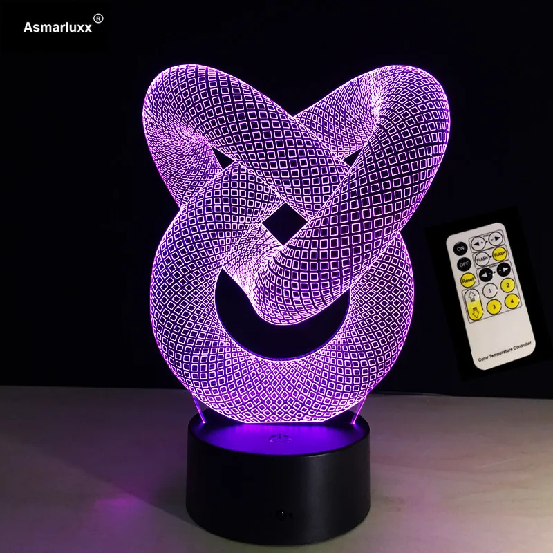 Decoração de Parede Controle Remoto Toque Cores Amor nó 3d Night Light Criativo Acrílico Ilusão Lâmpada Mesa Usb ou 7 7 Luzes e Iluminação