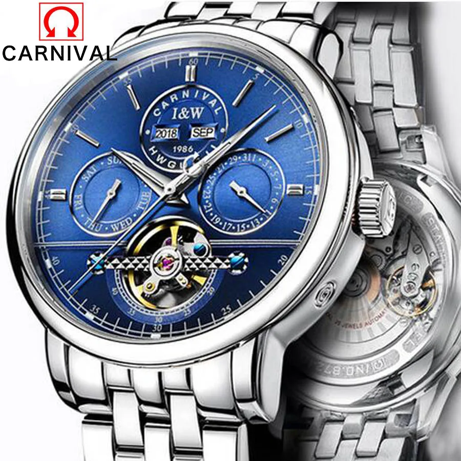 Carnival Luxury Brand Tourbillon Sports Men Watches Perpetual Calendar Multifunction Mechanical Watch Waterproof Business Clock Carnival Luxury Brand Tourbillon Sports Men Watches Perpetual Calendar Multifunction Mechanical Watch Waterproof Business Clock