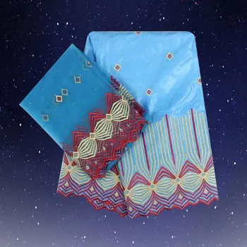 

Pretty African Tissu Bazin Riche Getzner Fabric With Stones Brode Getzner 5+2yards/set And Net Lace Blouse For Party f87-15