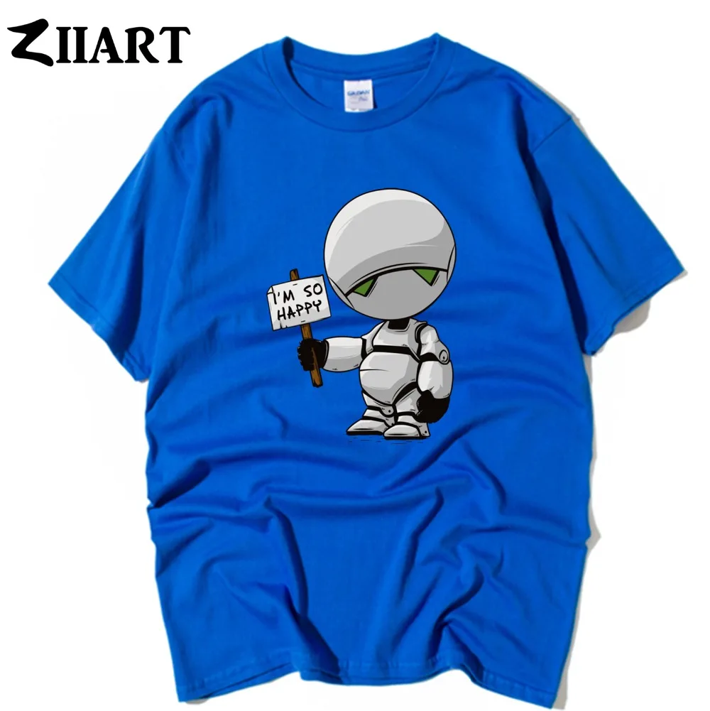 Marvin Depressive Robot I'M SO HAPPY гид Автостопом по Галактике для мальчиков, Мужская хлопковая футболка с круглым вырезом и коротким рукавом