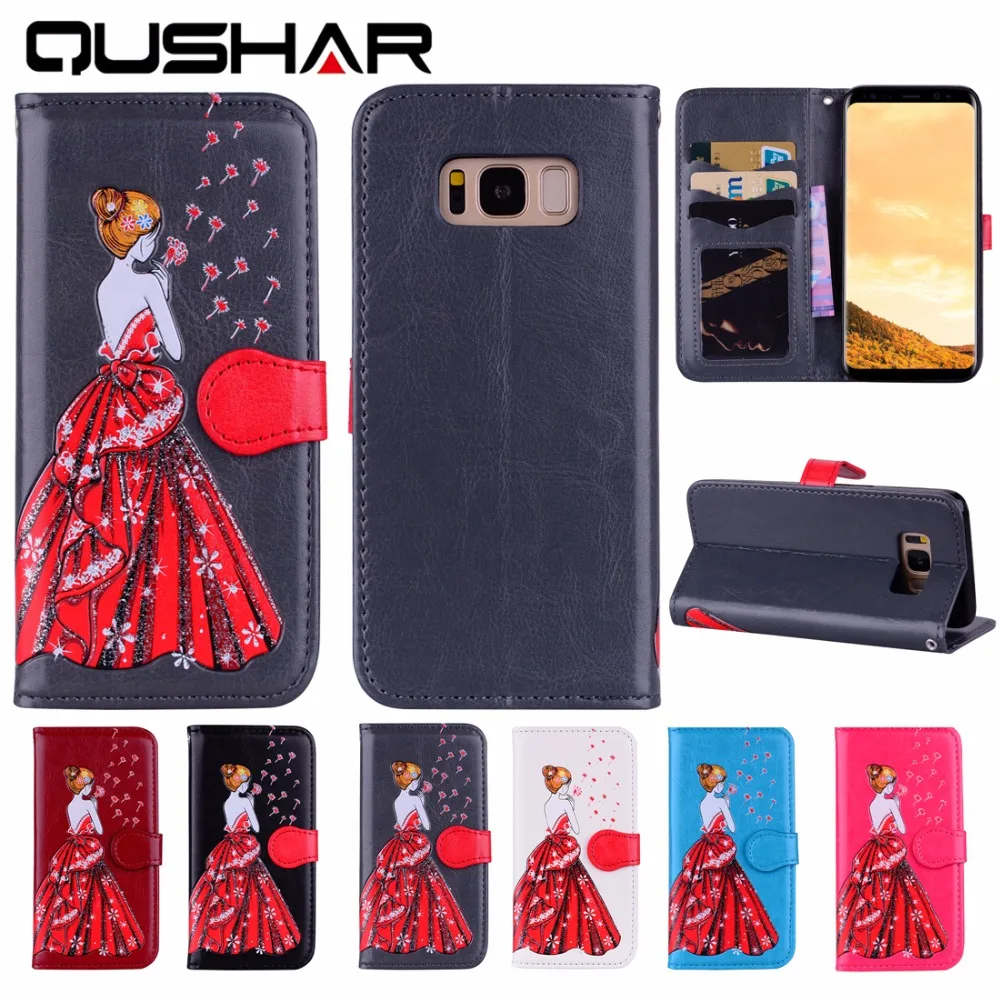 Qushar для Samaung Galaxy S8 плюс accessoir Роскошный блеск из искусственной кожи чехол Flip Wallet
