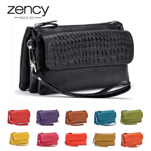 Zency 100% Genuine Leather Women Standard Wallet Practical Mobile Phone Bags Ladies Clutch Bag Long Purse Credit Card Holders