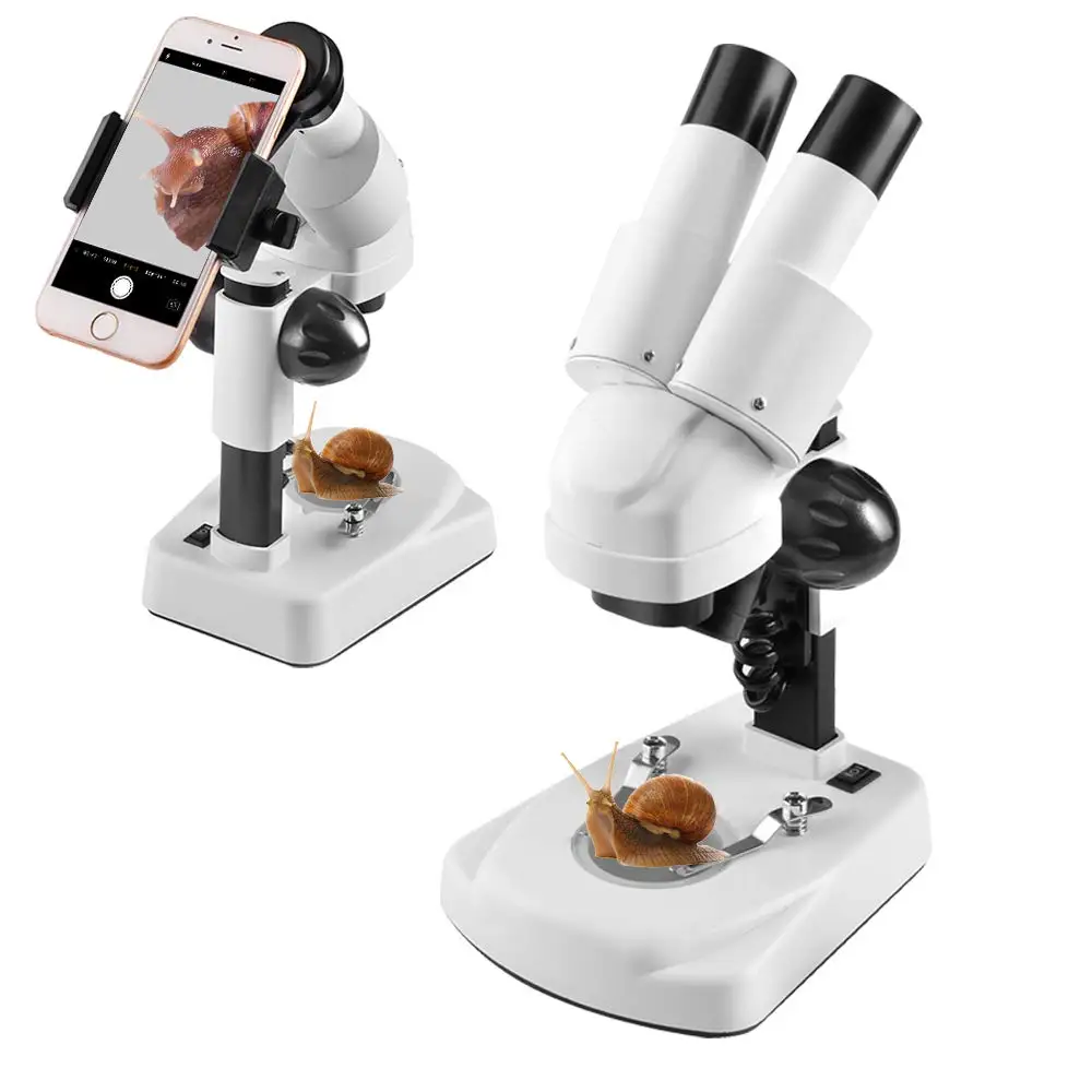 

Kids Beginner Stereo Microscope Science Kit 20X-40X Compound LED Light Source Binoculars Lab Microscope with a Phone Adapter
