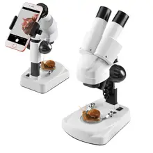 Kids Beginner Stereo Microscope Science Kit 20X-40X Compound LED Light Source Binoculars Lab Microscope with a Phone Adapter student compound microscope amscope supplies 40x 1000x glass optics metal frame student compound microscope slides