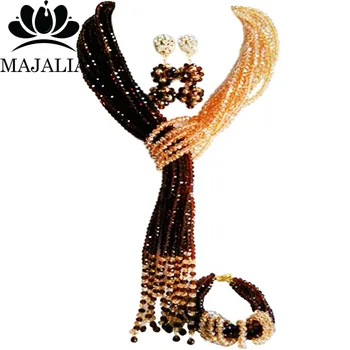 

Majalia Classic Nigerian Wedding African Jewelery Set Brown and Gold ab Crystal Necklace Bride Jewelry Sets Free Shipping 8JU026