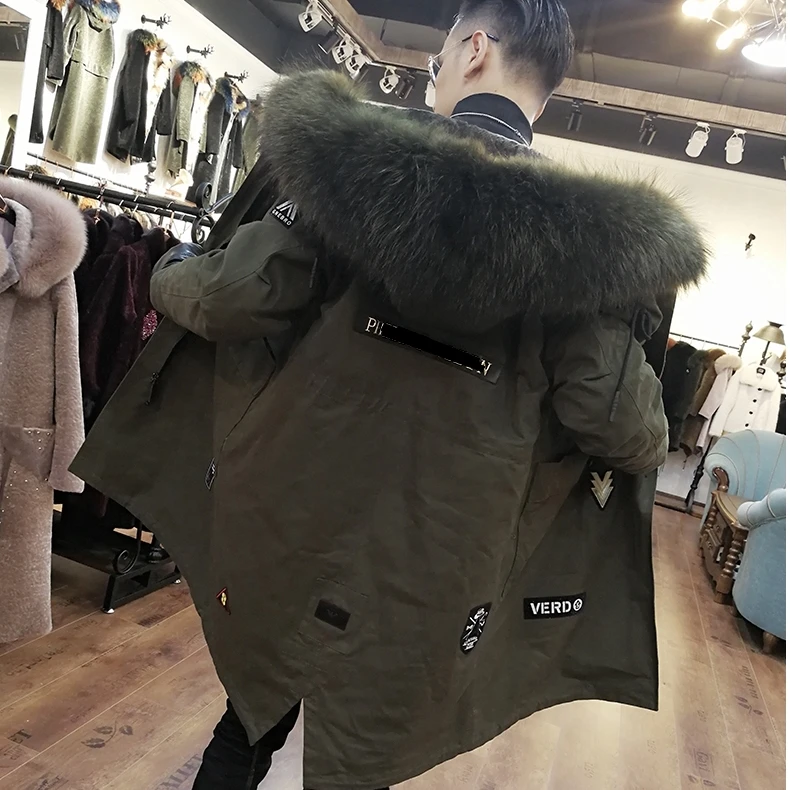 

Real Fur Coat 2019 Natural Sheep Fur Liner Raccoon Fur Collar Parka Winter Jacket Men Casual Warm Parkas Oversize W111 YY653