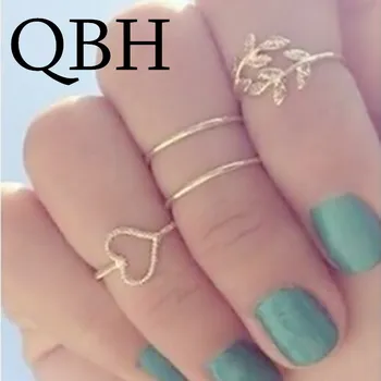 

G023 New Anillos Gift Bijoux Boho Stacking Midi Finger Knuckle Rings Charm Crystal Love Leaf Heart Ring Set For Women Jewelry