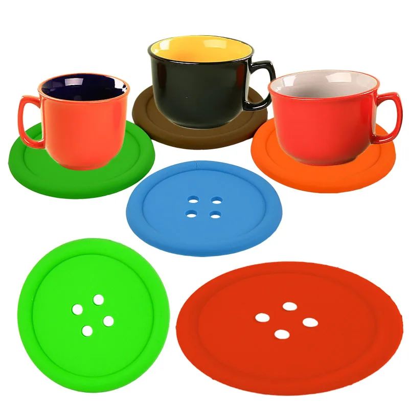 5Pcs Silicone Button Cup Mat Placemat Coaster Pad Creative Table Decor
