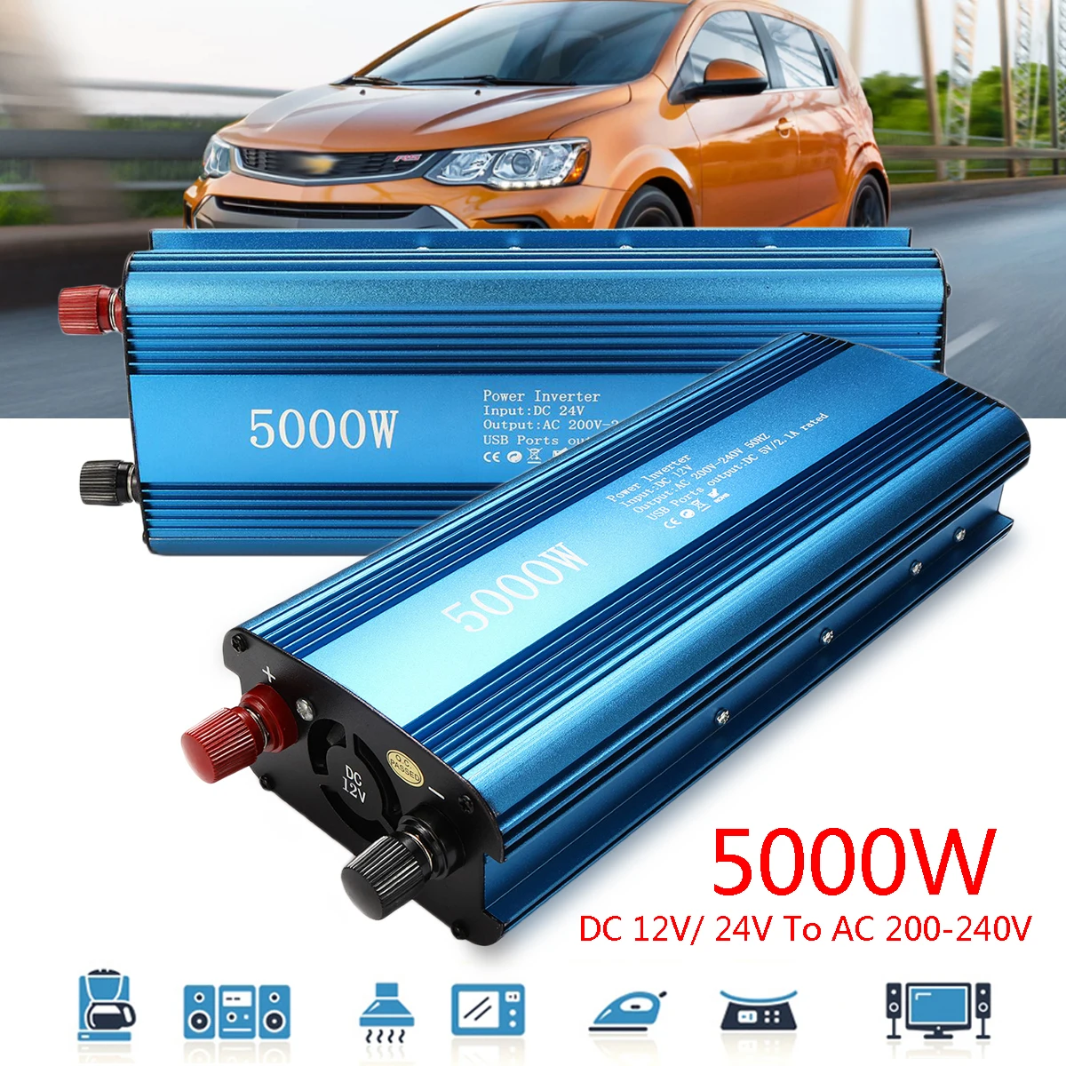 

KROAK Voltage Transformer Solar Power Inverter LED Display Sine Wave Converter 5000W DC 12/24V to AC 220V 90 Efficiency Digital