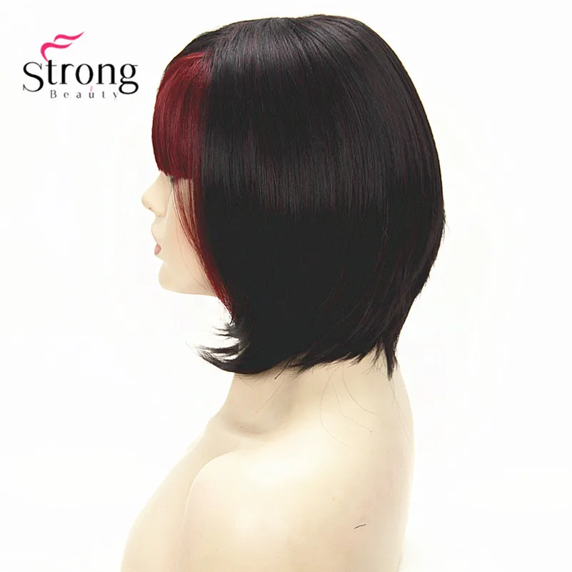 StrongBeauty короткий прямой коричневый выделенный Боб сторона подметает челка синтетический парик выбор цвета
