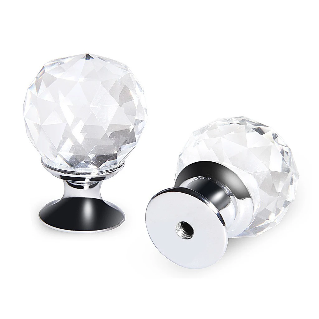8 X /5 X Clear Crystal Glass Door Knob + Screw diameter 25mm 40MM 30MM