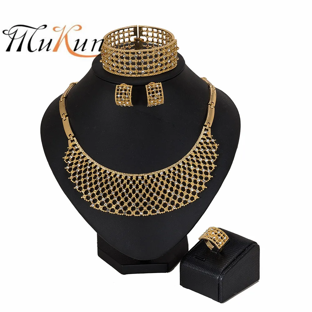 

MUKUN Dubai Gold Color Saudi Jewelry Sets Nigerian Wedding African Beads Jewelry Set Wholesale Bracelet Earring Ring Jewelry Set