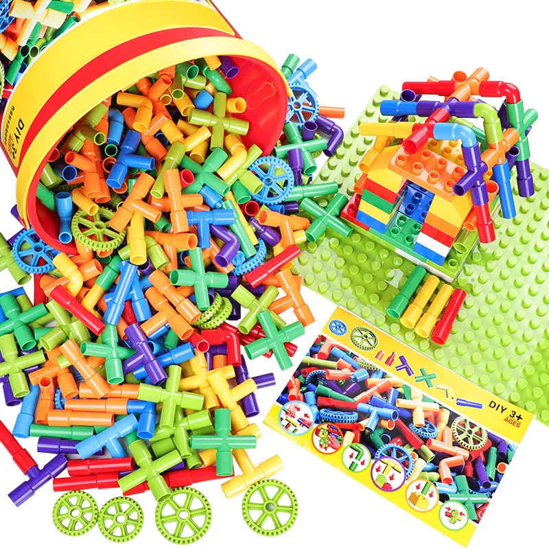 38-306PCS ABS Material DIY Water Pipe Building Blocks Pipeline Tunnel Toys with Base Plate Compatible Big Size Bricks Gift | Игрушки и