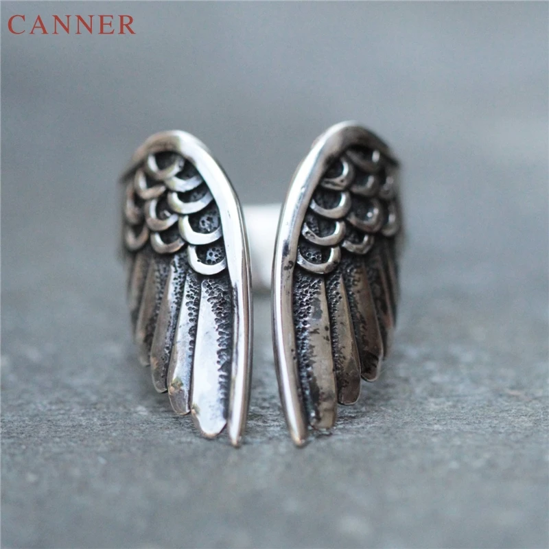 Vintage Ring Antique Silver Angel Wings Adjustable Ring Women gothic finger ring retro jewelry bague femme C40