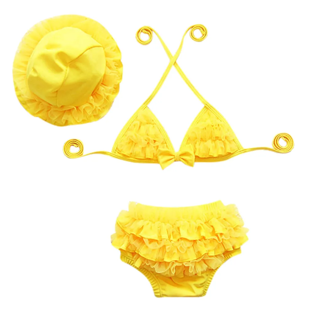 Детские купальники для девочек полиэстер двух частей купальный костюм бикини Beach Твердые Желтые купальники Комплекты одежды K330 - Цвет: 3-4 Years