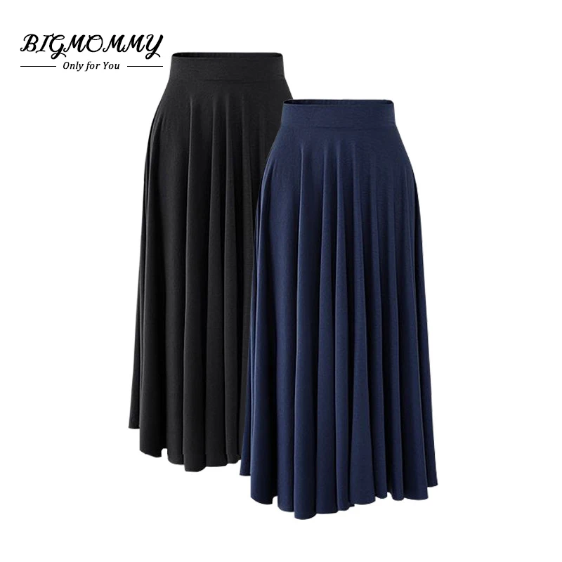 

High Waist Long Skirts for Women Spring Summer Slim Elastic Office Party Cotton Black Blue Pleated Skirt Plus Size 4xl 5xl