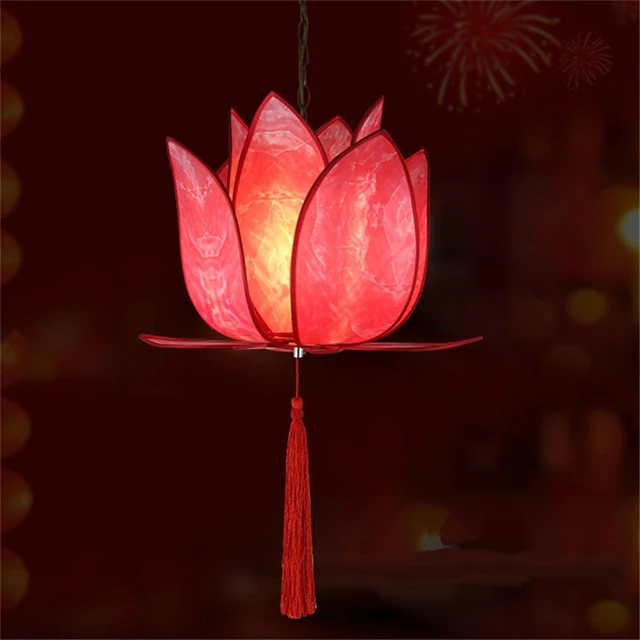 JW_Classic Lotus Lantern LED Pendant Lights China Fabric Vintage Lotus