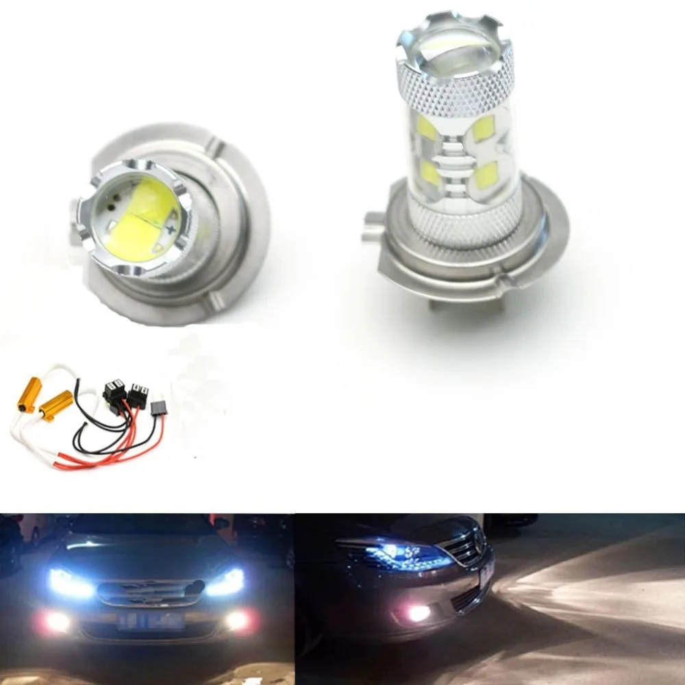 2pcs HID White 50W H7 10 CREELED Projector Bulbs Fog Lights +Canbus