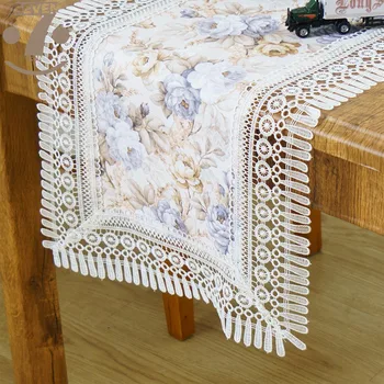 

Free Shipping Special Sales Blue Pink Color Jacquard Cloth Embroidered Border Decorative Table Runner