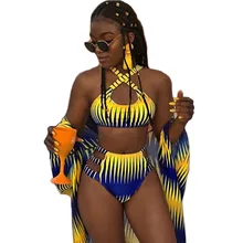 Купальник бикини в африканском стиле с высокой талией, женская одежда для плавания с вырезами, купальный костюм, пляжная одежда, купальник с вырезами из двух частей, женский купальник