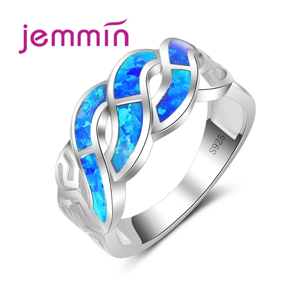 

2020 Retro Party Rings Fine 925 Sterling Silver Women Jewelry Cross Design Hollow Out Blue Opal Anillos Bague Femme Ring