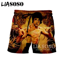 LIASOSO летние новые мужские женские модные шорты с 3D принтом знаменитостей Брюс Ли пляжные шорты для фитнеса Повседневная Свободная одежда A170-06