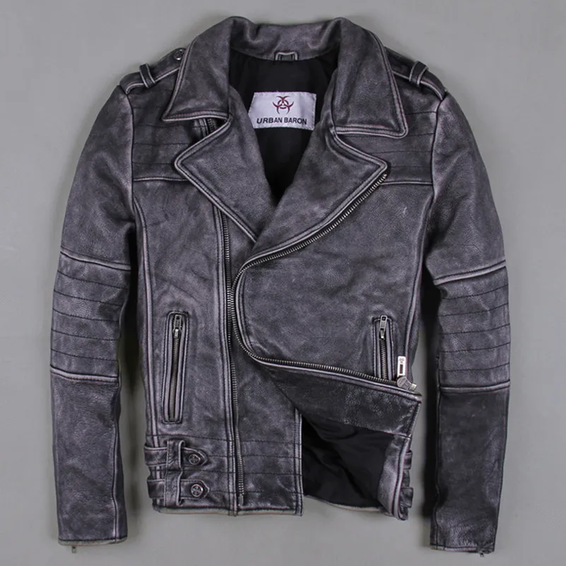 

men's slim fit vintage motorcycle leather jacket rock punk style biker jacket men lapel leather clothing for male S-XXXL black