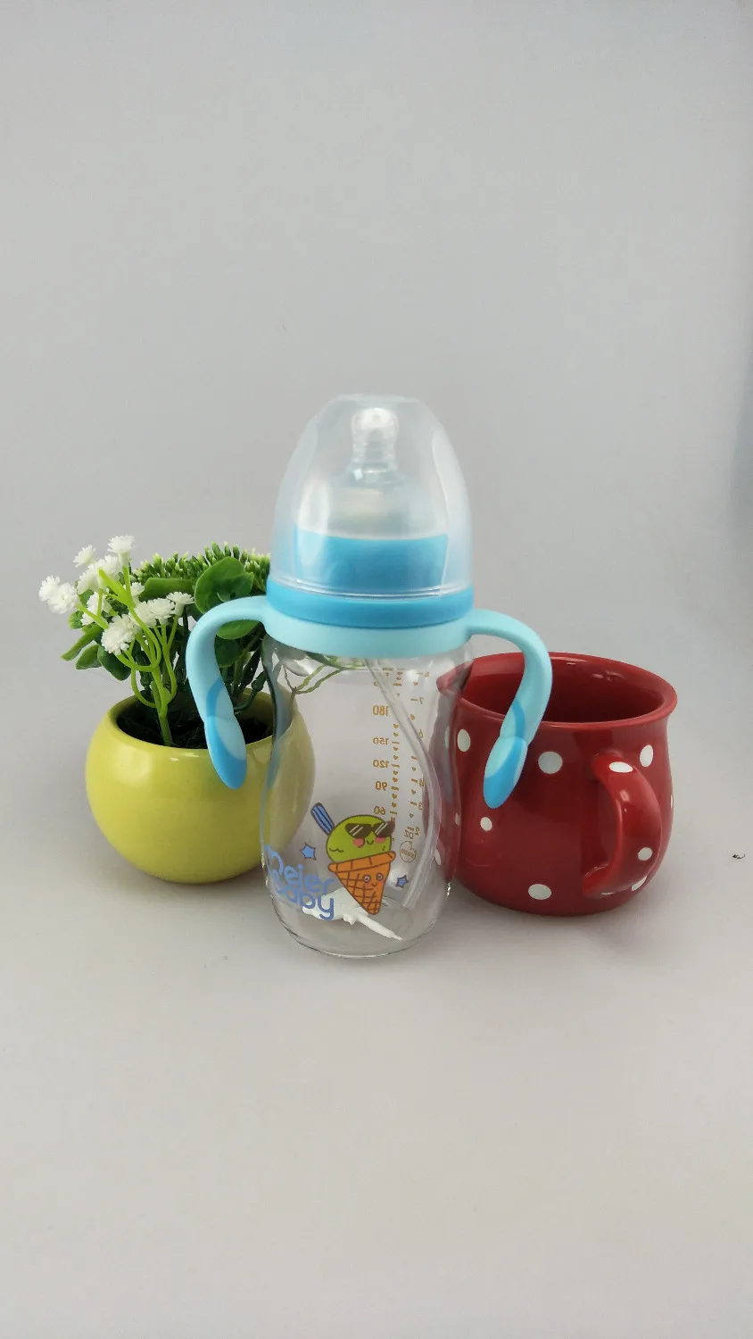 Meierbaby бутылка(M8221); высокое боросиликатное стекло; BPA бесплатно; жидкий силиконовый материал; тяжелый шар соломы и антиколической соски