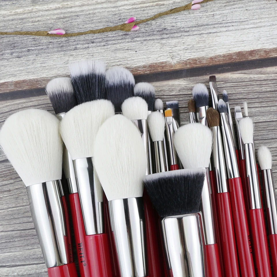 Blush em pó da Sombra Pincéis de Maquiagem Sombra de Olho Natural do Cabelo Beili Vermelho 25 Pcs Conjunto Profissional Fundação de Olho Sobrancelha Delineador Lip Contour 7 Aplicador de sombra