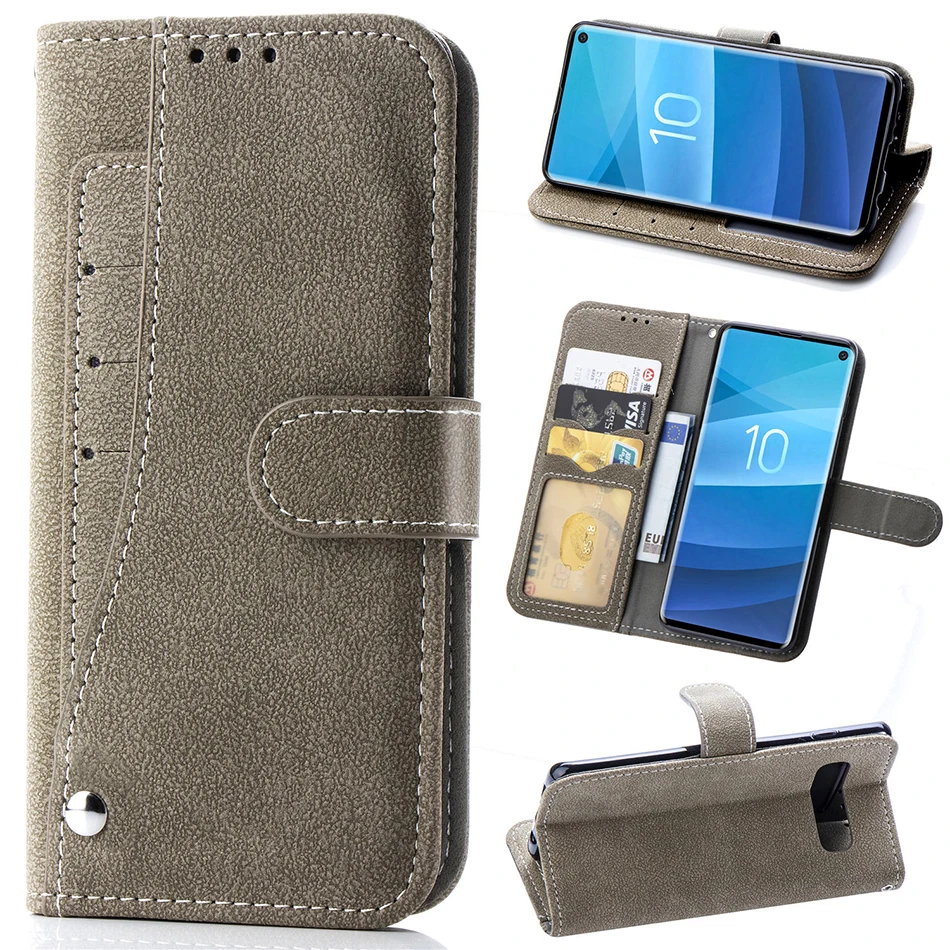 Матовый кожаный чехол-бумажник с откидной крышкой для samsung Galaxy S10 S10e S9 S8 Plus S7 Edge Note 8 9 вращающийся слот для нескольких карт с фоторамкой