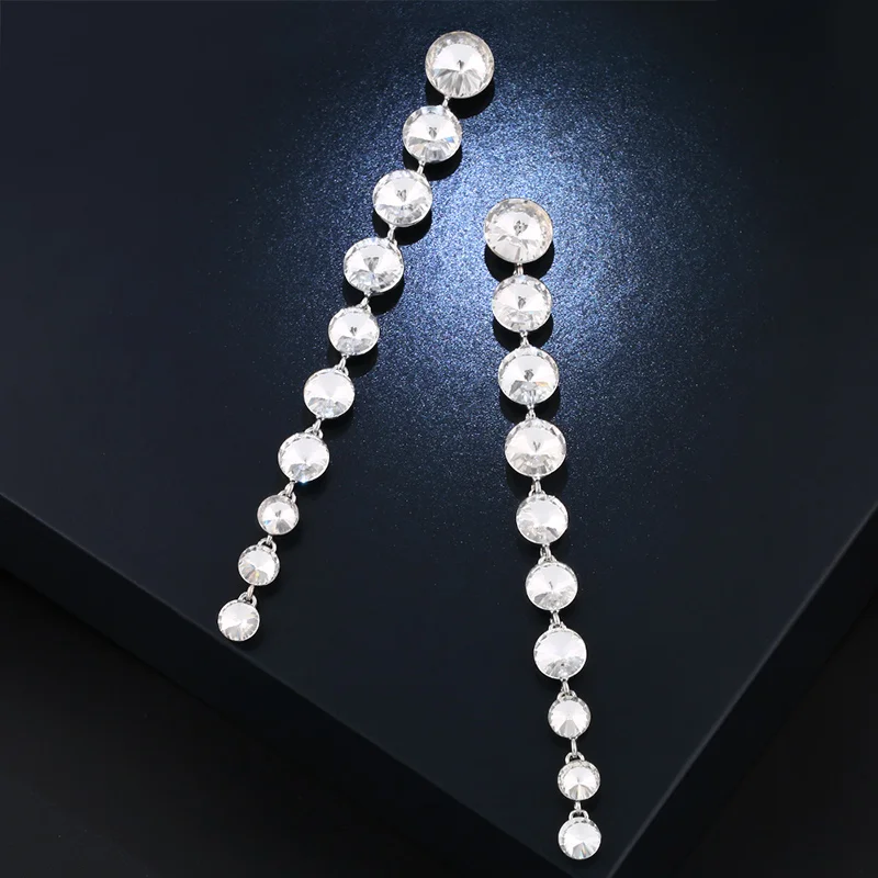 OCESRIO Серебряные длинные серьги для женщин Австрийские длинные с кристаллами вечерние серьги женские ювелирные изделия аксессуары ers-m57 - Окраска металла: Silver