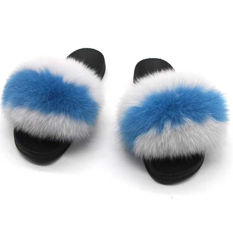 2019 модные тапочки с натуральным лисьим мехом летняя обувь для девочек Милая из