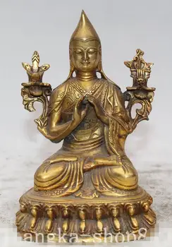 

Chinese Buddhism Carving Seat lotus flower Je Tsongkhapa Buddha Statue