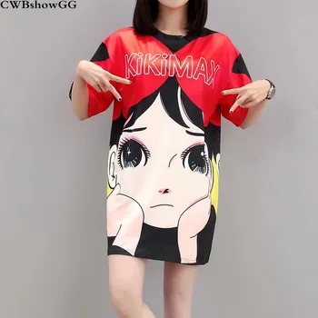 

CWBshowGG Women's T-Shirt 2019 Summer Large Size Short-Sleeved T-Shirt Fashion Cartoon Character Print Casual Loose T-Shirt