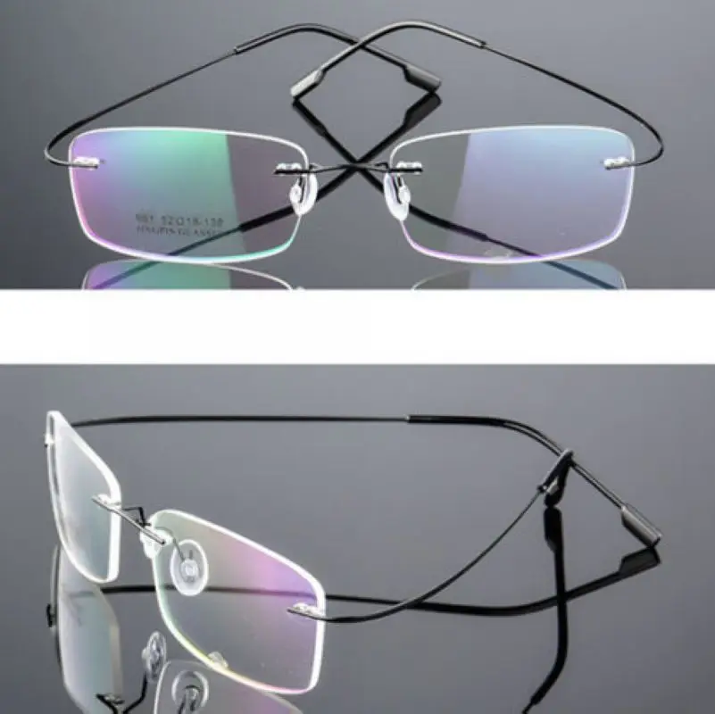 Mayitr 1pc Unisex Ultralight Rectangular Glasses Frame Flexible Rimless Memory Metal Eyeglass Frames 4 Colors