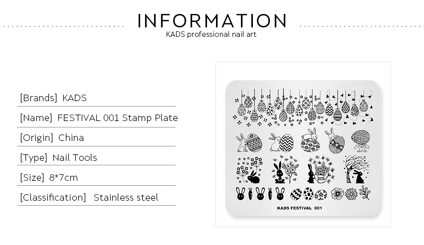KADS Festival 001 прекрасный Пасхальный штамп для ногтей штамповка яйцо и Кролик шаблон изображения пластины милый ногтей штамп пластины