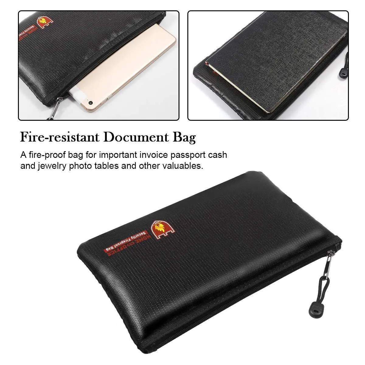 

PPYY NEW -Fire Resistant Document Bag Fireproof Protection Bag Pouch Money Files Safety, 34x25cm