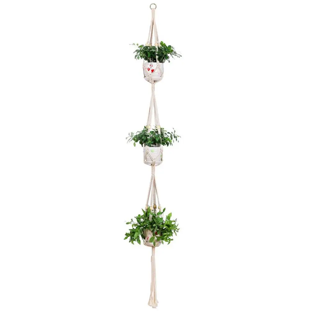 

3 Layers Hand Woven Plants Flowers Pot Hanging Basket Holder Net Garden Decor Hanging Basket