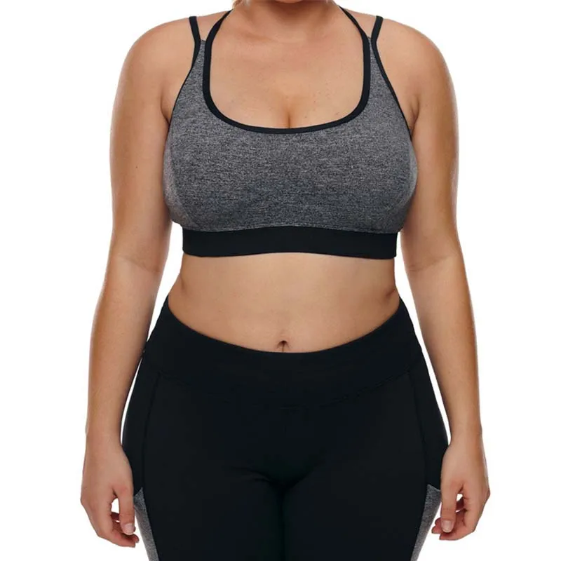 

Elastic Gym Plus Size Sports Bra U-neck Push Up Padded Sleeveless Back Cross Shockproof Yoga Top P009